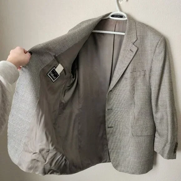 RALPH LAUREN VINTAGE houndstooth silk wool blazer Sport Coat heritage quiet luxu